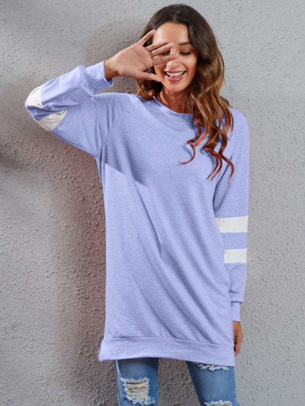 Full Size Striped Round Neck Long Sleeve T-Shirt - Trendsi - Flyclothing LLC