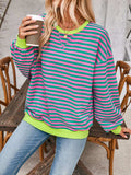Contrast Striped Long Sleeve Sweatshirt - Trendsi - Flyclothing LLC