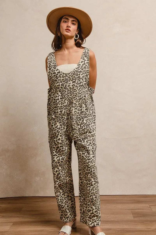BiBi Leopard Print Adjustable Strap U Neck Jumpsuit - Trendsi - Flyclothing LLC