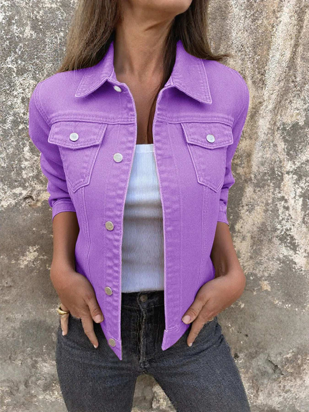 Button Front Closure Denim Jacket - Trendsi - Flyclothing LLC