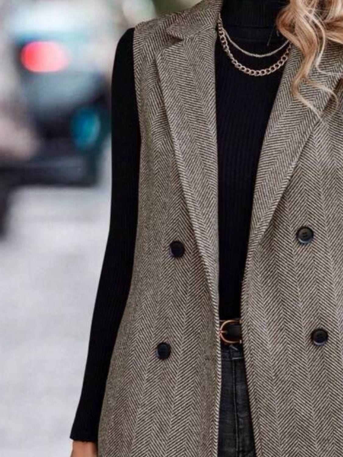 Buttoned Collared Neck Longline Vest Coat - Trendsi