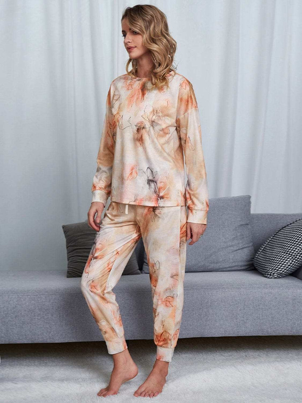Tie-Dye Round Neck Top and Pants Lounge Set - Trendsi - Flyclothing LLC