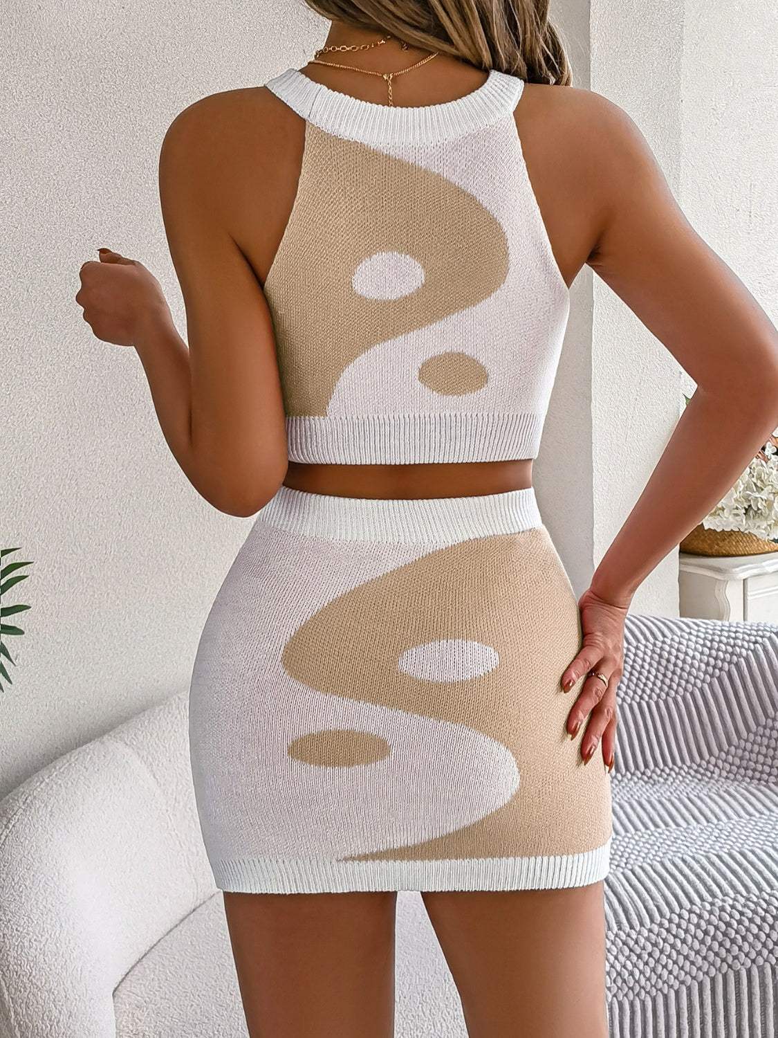 Round Neck Sleeveless Top and Skirt Knit Set - Trendsi - Flyclothing LLC