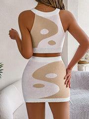 Round Neck Sleeveless Top and Skirt Knit Set - Trendsi