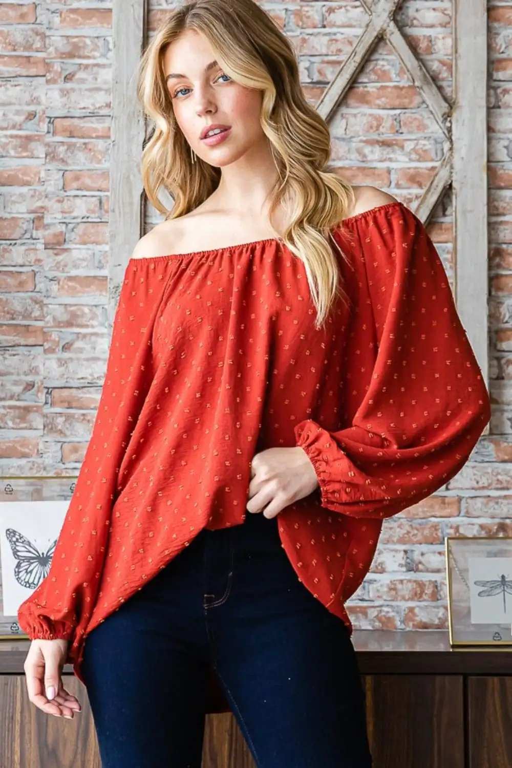 Heimish Full Size Swiss Dot Off Shoulder Top - Trendsi - Flyclothing LLC
