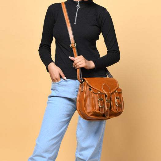 2-Pocket Leather Sling For Women - Classy Leather Bags - Flyclothing LLC