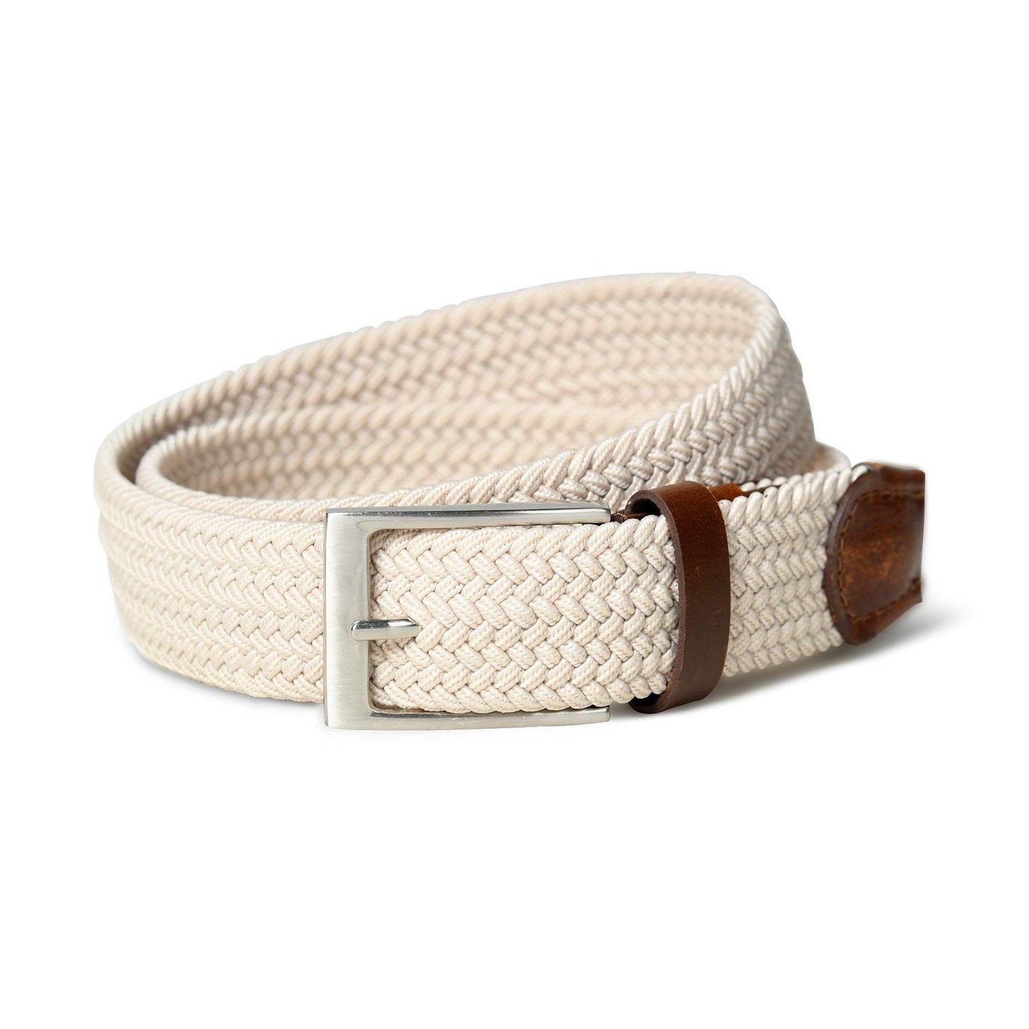 Cream & Brown Braided Canvas Leather Belt - Classy Leather Bags - Flyclothing LLC