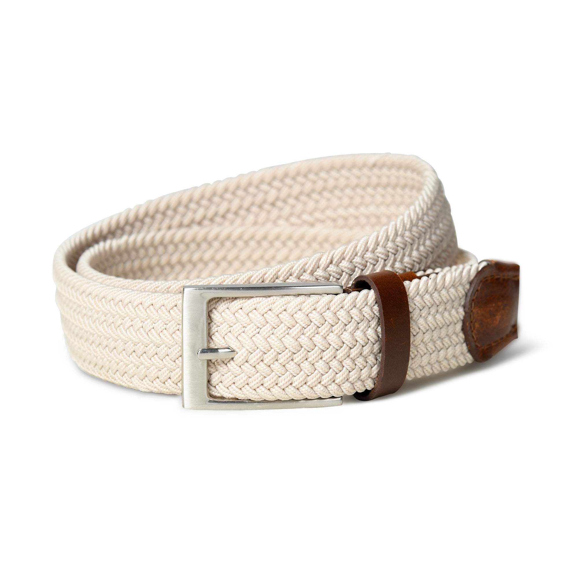 Cream & Brown Braided Canvas Leather Belt - Classy Leather Bags - Flyclothing LLC