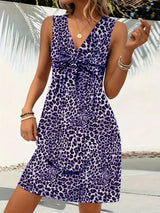 Leopard V-Neck Sleeveless Mini Dress - Trendsi - Flyclothing LLC
