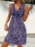 Leopard V-Neck Sleeveless Mini Dress - Trendsi