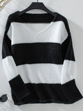 Color Block V-Neck Long Sleeve Sweater - Trendsi