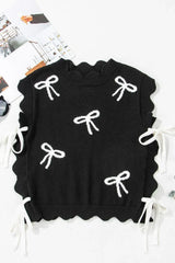 Bow Side Ties Scalloped Hem Cap Sleeve Sweater - Trendsi - Flyclothing LLC