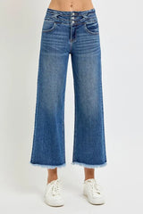 RISEN High Rise Crop Wide Leg Jeans with Wide Band Detail - Trendsi - Flyclothing LLC