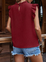 Frill Mock Neck Ruffled Cap Sleeve Blouse - Trendsi - Flyclothing LLC