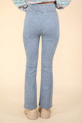 VERY J Washed Denim Stretchy Crossover Waist Leggings - Trendsi - Flyclothing LLC