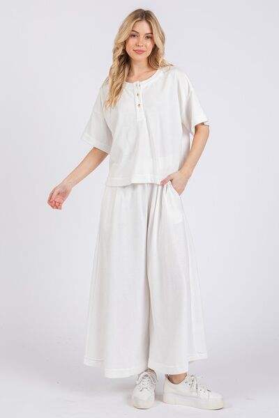 Ces Femme Half Button Half Sleeve Top and Pants Set - Trendsi - Flyclothing LLC