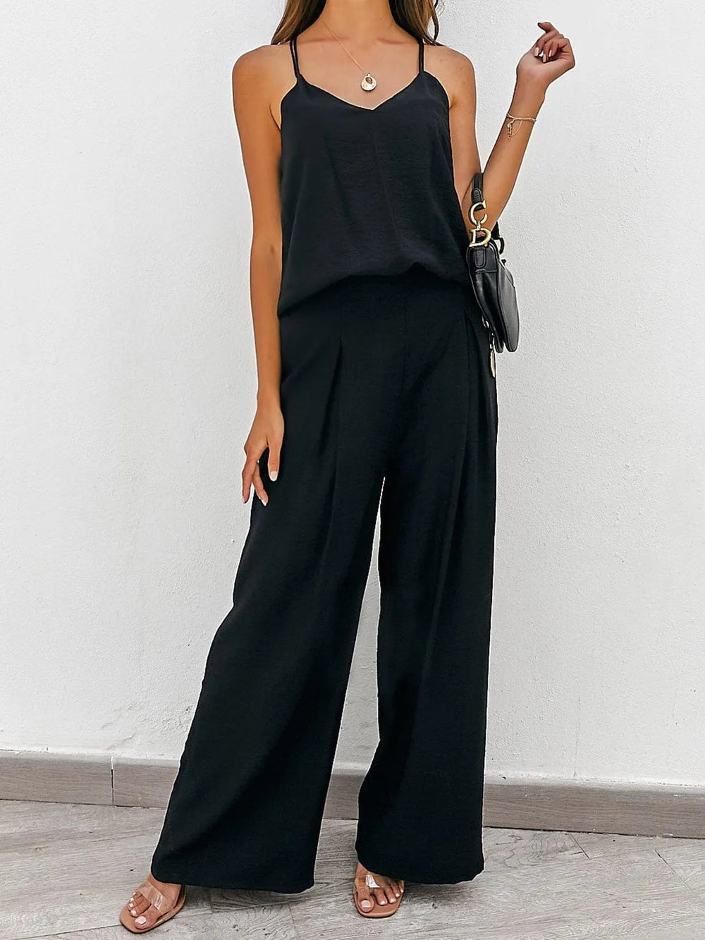 Spaghetti Strap Cami and Wide Leg Pants Set - Trendsi