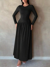 Long Sleeve Ruched A-Line Maxi Dress - Trendsi - Flyclothing LLC