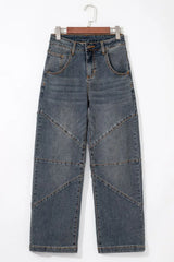 Exposed Stitching Loose Straight High Waist Jeans - Trendsi - Flyclothing LLC