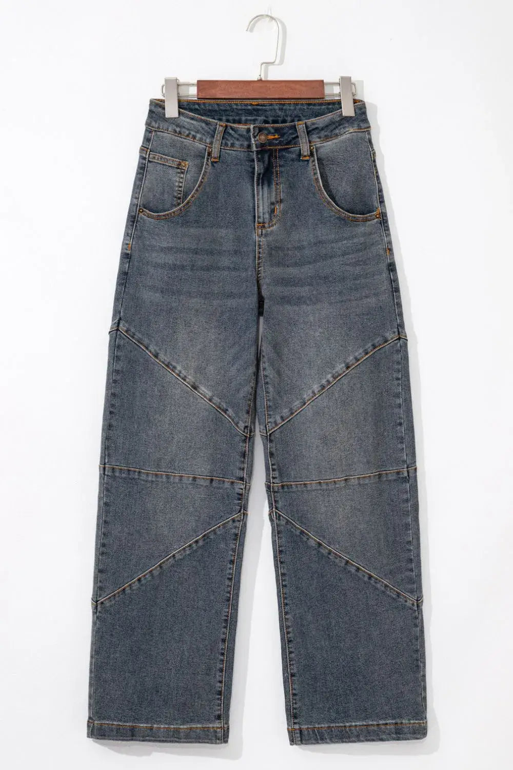 Exposed Stitching Loose Straight High Waist Jeans - Trendsi - Flyclothing LLC