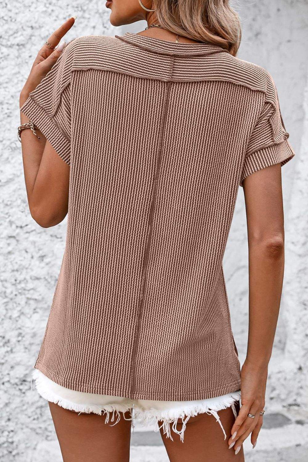 Striped Round Neck Short Sleeve T-Shirt - Trendsi - Flyclothing LLC