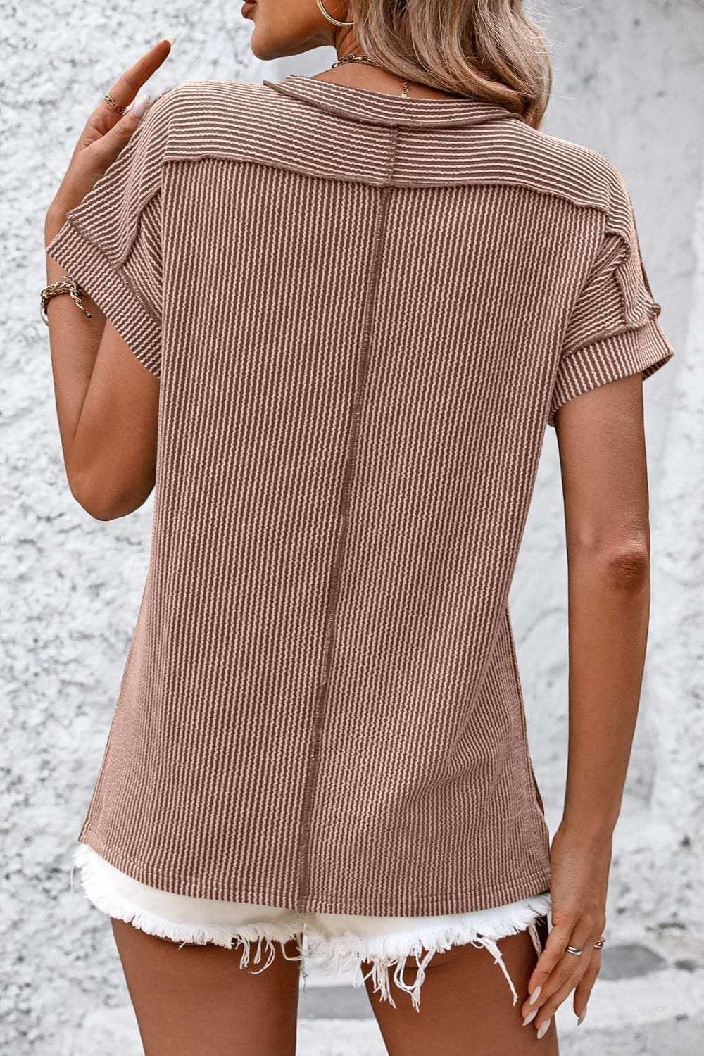 Striped Round Neck Short Sleeve T-Shirt - Trendsi - Flyclothing LLC