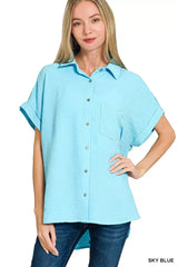 Zenana Woven Airflow Button Down Shirt - Trendsi - Flyclothing LLC