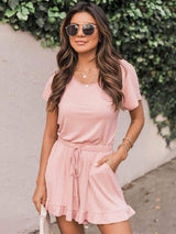 Ruffled Boat Neck Short Sleeve Romper - Trendsi - Flyclothing LLC