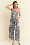 Davi & Dani Leopard Spaghetti Straps Wide Leg Jumpsuit - Trendsi