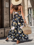 Slit Smocked Printed Maxi Cami Dress - Trendsi