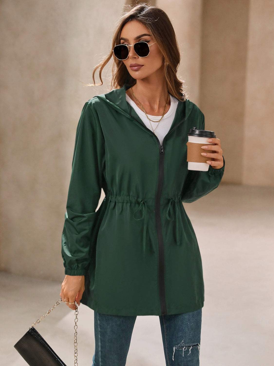 Ivy Lane Outdoor Waterproof Long Sleeve Hooded Windbreaker - Trendsi - Flyclothing LLC
