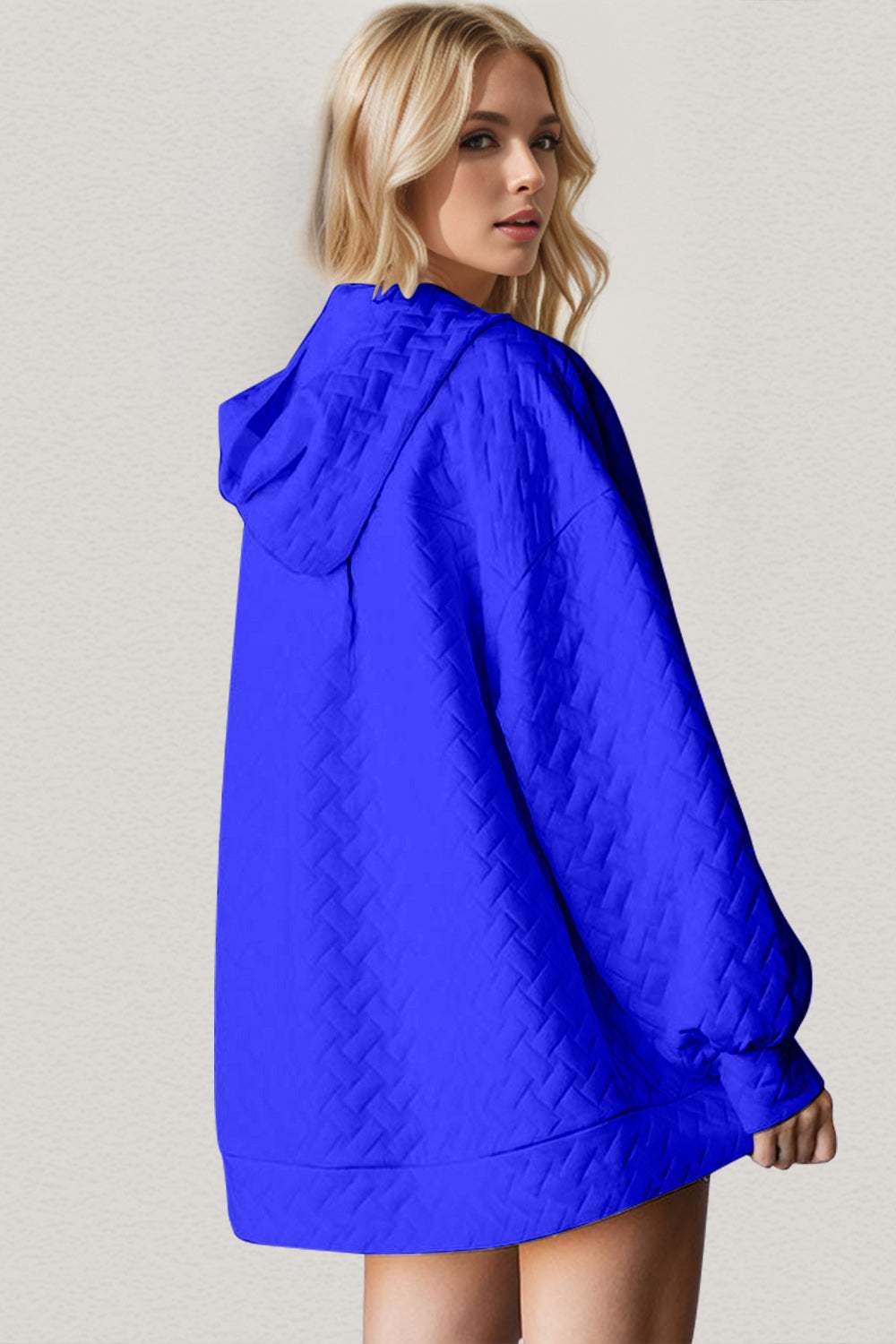 Double Take Full Size Texture Drop Shoulder Long Sleeve Hoodie - Trendsi - Flyclothing LLC