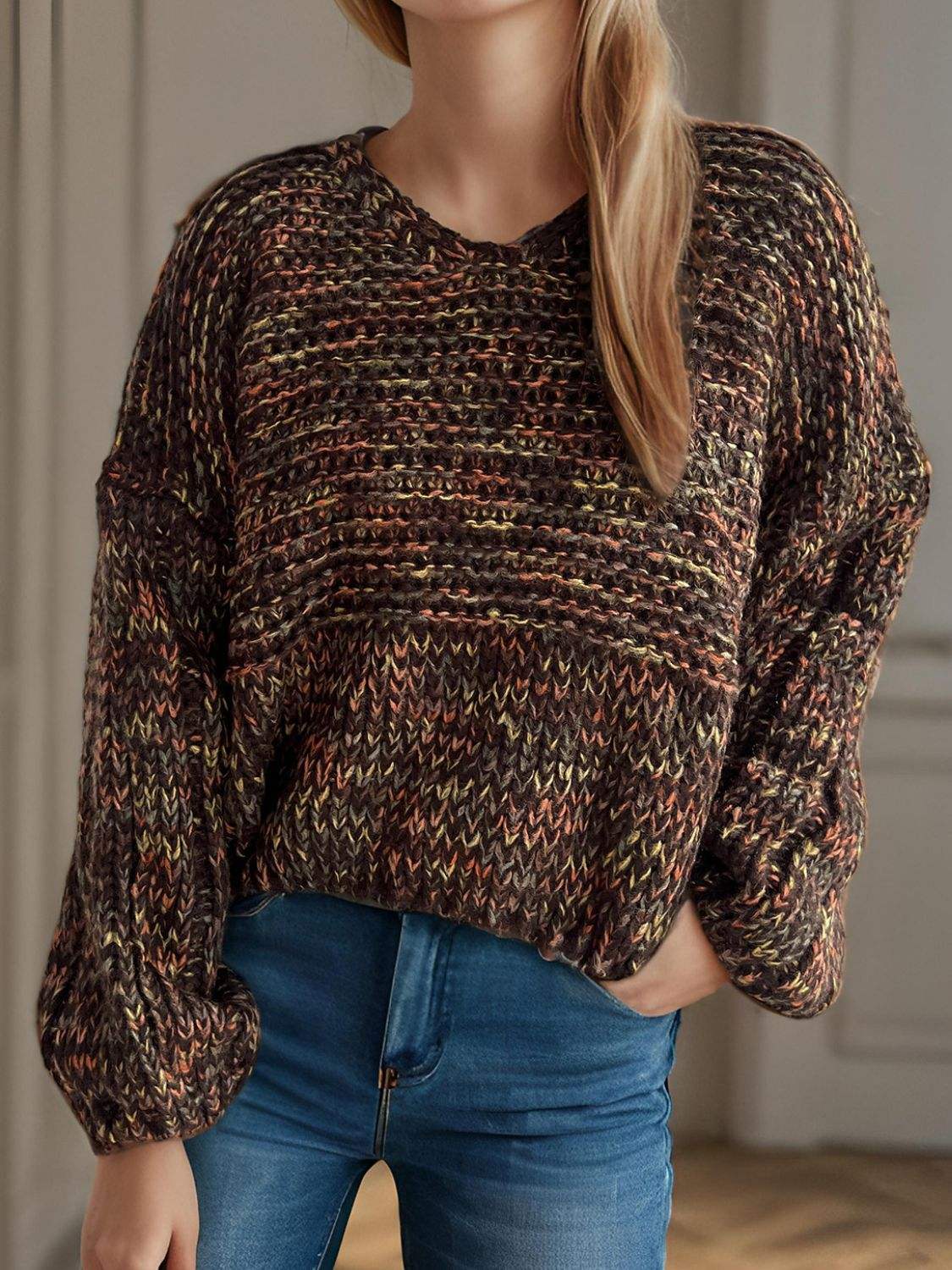 Dropped Shoulder Long Sleeve Sweater - Trendsi - Flyclothing LLC
