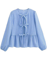 Tied Round Neck Long Sleeve Blouse - Trendsi - Flyclothing LLC