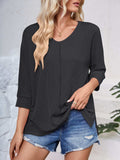 Textured Round Neck Three-Quarter Sleeve Blouse - Trendsi - Flyclothing LLC