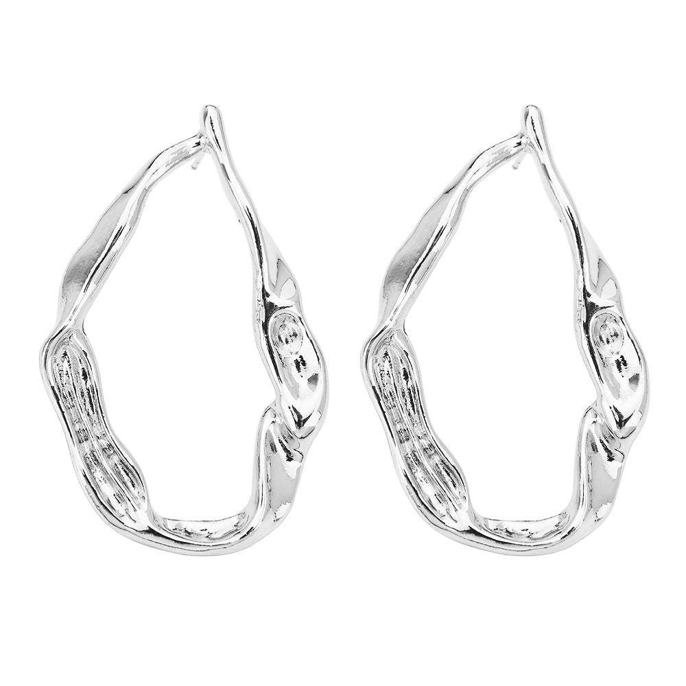 Organic Irregular Water Drop Hoop Earrings, Hammered Liquid Texture Gold Open Hoops, Minimal Quiet Luxury Women Jewelry For Europe Spain - My Store - Flyclothing LLC
