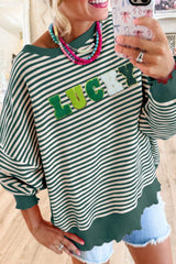 LUCKY Striped Round Neck Long Sleeve Sweatshirt - Trendsi - Flyclothing LLC