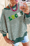 LUCKY Striped Round Neck Long Sleeve Sweatshirt - Trendsi - Flyclothing LLC