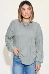 Basic Bae Full Size Ribbed Round Neck Long Sleeve T-Shirt - ShopBasicbae - Flyclothing LLC