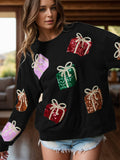 Sequin Gift Box Long Sleeve Sweatshirt - Trendsi