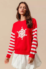 SO ME Christmas Snowflake Crochet Embellished Sweater - Trendsi - Flyclothing LLC