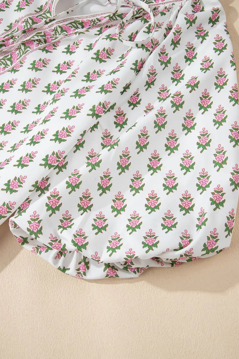 Floral Print Puff Sleeve Tie Neck Ruffled Hem Dress - Trendsi - Flyclothing LLC