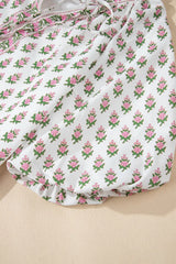 Floral Print Puff Sleeve Tie Neck Ruffled Hem Dress - Trendsi - Flyclothing LLC