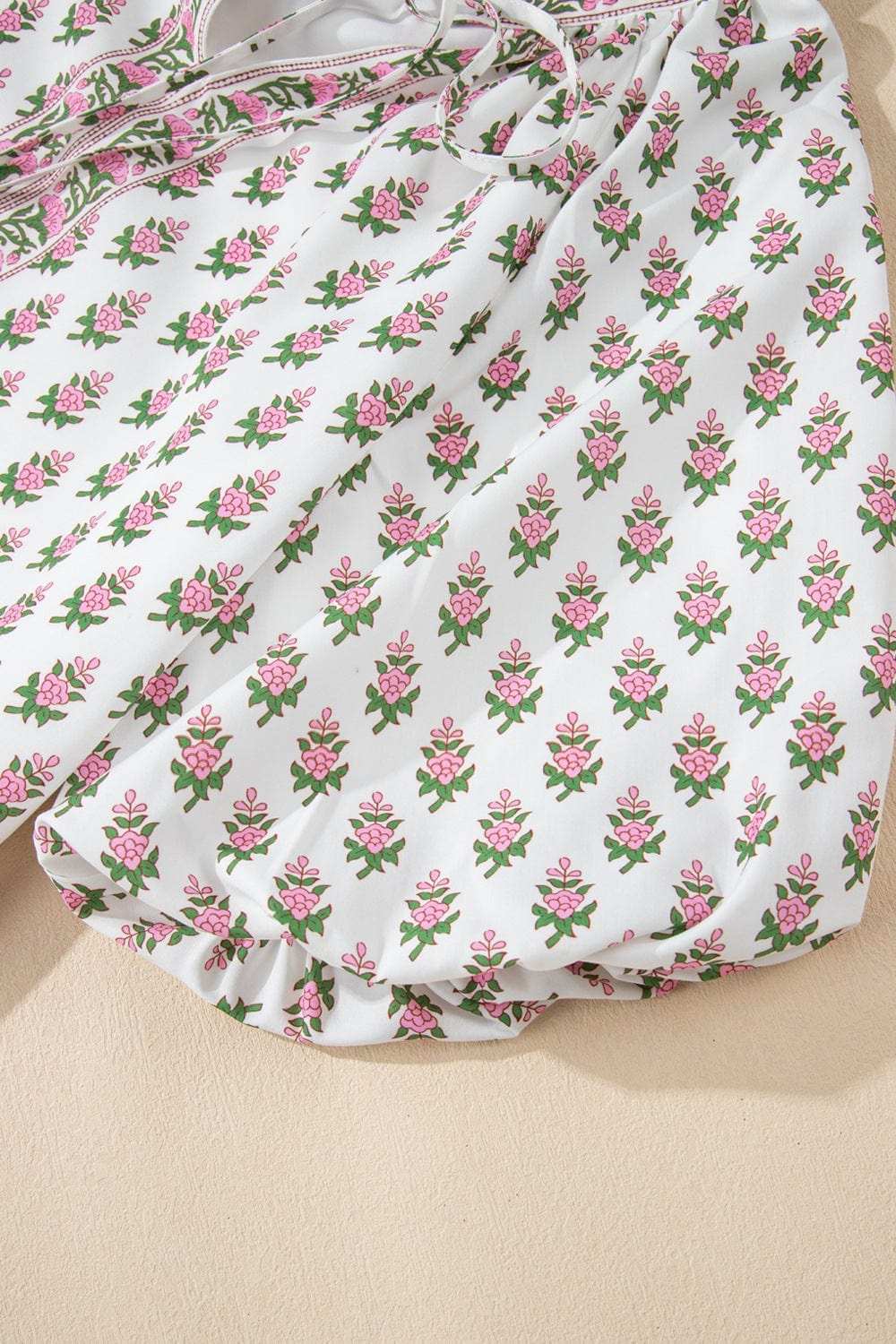 Floral Print Puff Sleeve Tie Neck Ruffled Hem Dress - Trendsi - Flyclothing LLC