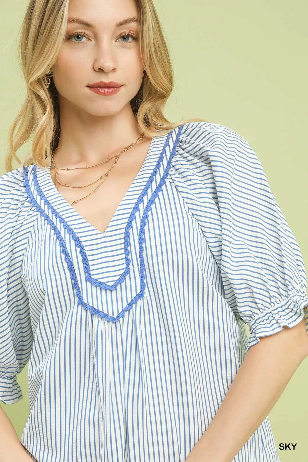 Umgee Stripe V-Neck Blouse - Trendsi - Flyclothing LLC