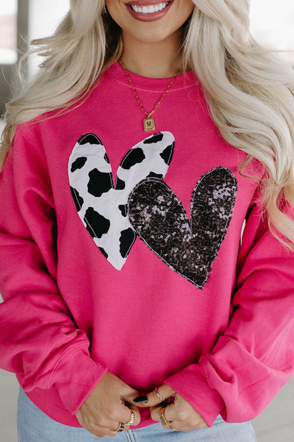 Heart Patch Long Sleeve Sweatshirt - Trendsi
