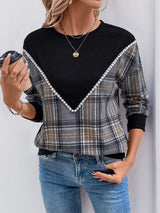 Perfee Plaid Round Neck Long Sleeve Sweatshirt - Trendsi - Flyclothing LLC