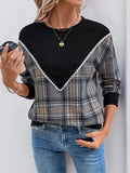 Perfee Plaid Round Neck Long Sleeve Sweatshirt - Trendsi