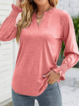 Full Size Notched Long Sleeve T-Shirt - Trendsi - Flyclothing LLC
