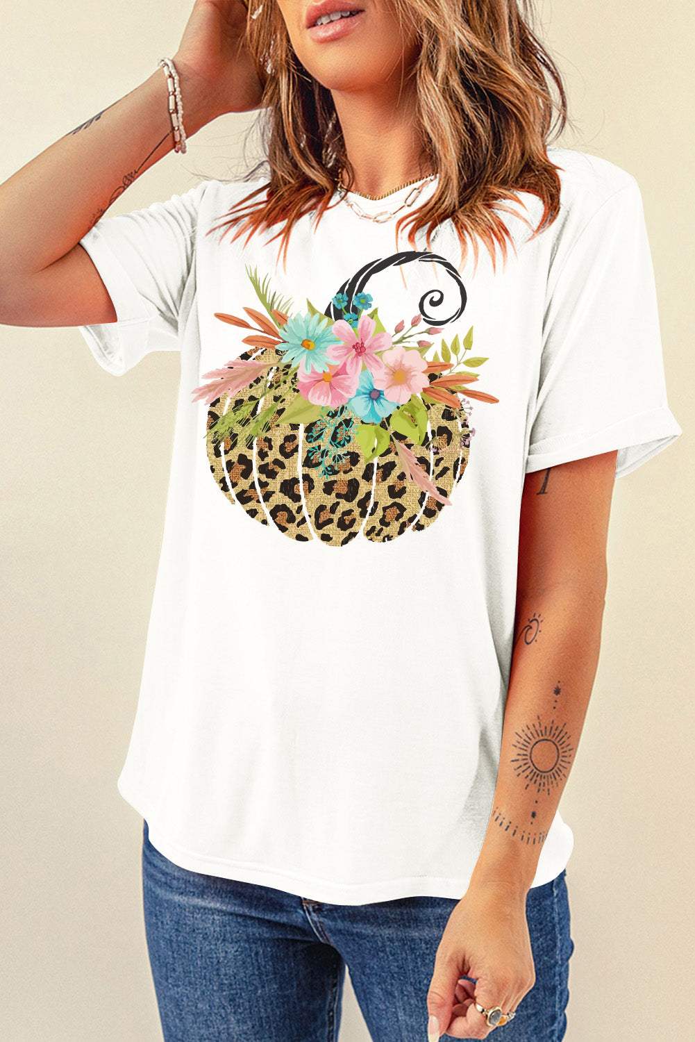 Pumpkin Graphic Round Neck Short Sleeve T-Shirt - Trendsi - Flyclothing LLC